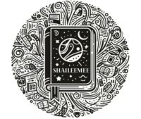 Book in the centre with the title "shaileemee", around it is the book pattern